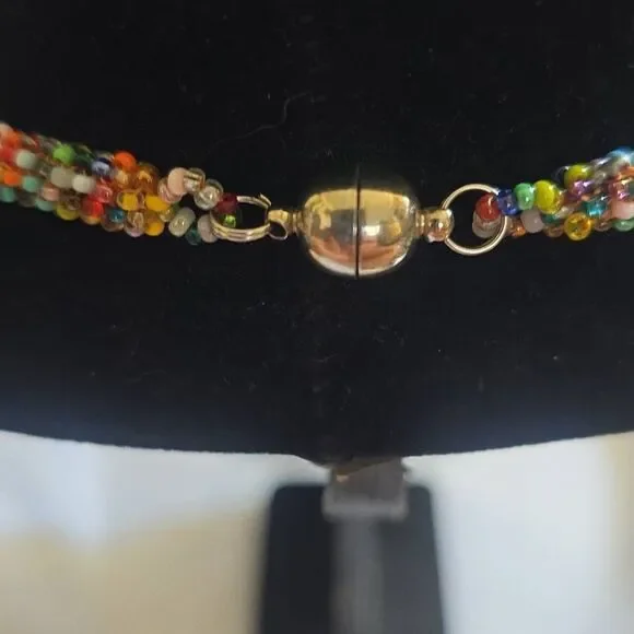 Vtg. Bohemian Beaded Necklace Artisan Rainbow Glass Beads/Semi Precious - Picture 6 of 7